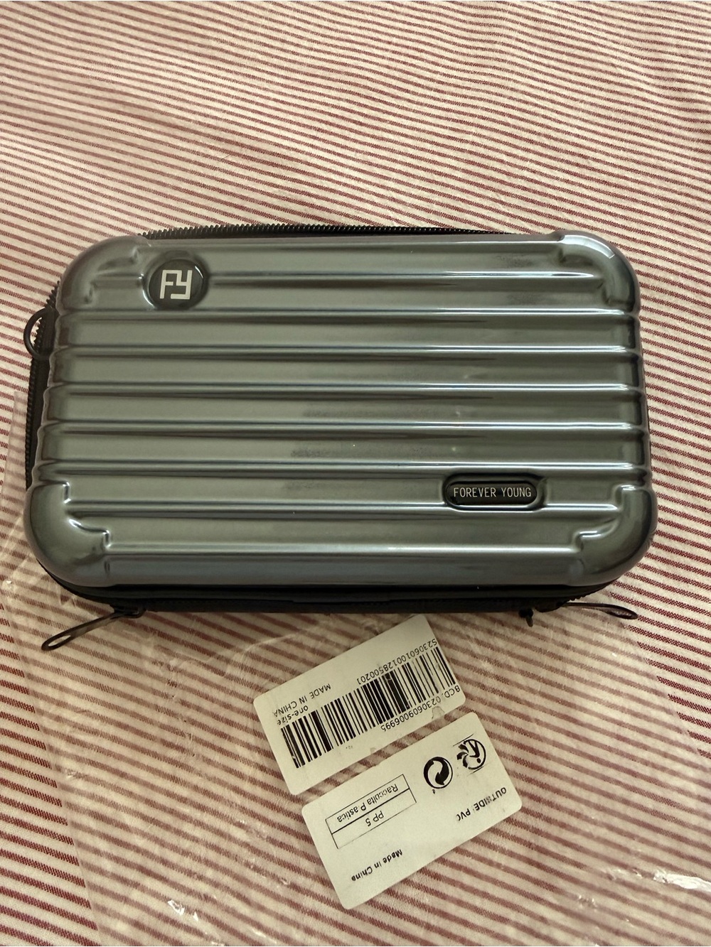 Forever Young Metallic Gray Mini Suitcase Crossbody Bag